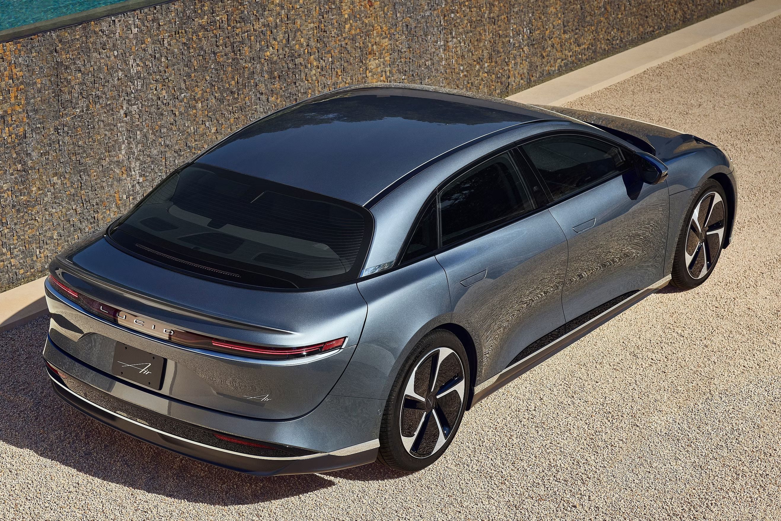 Lucid Air aerial view, rear